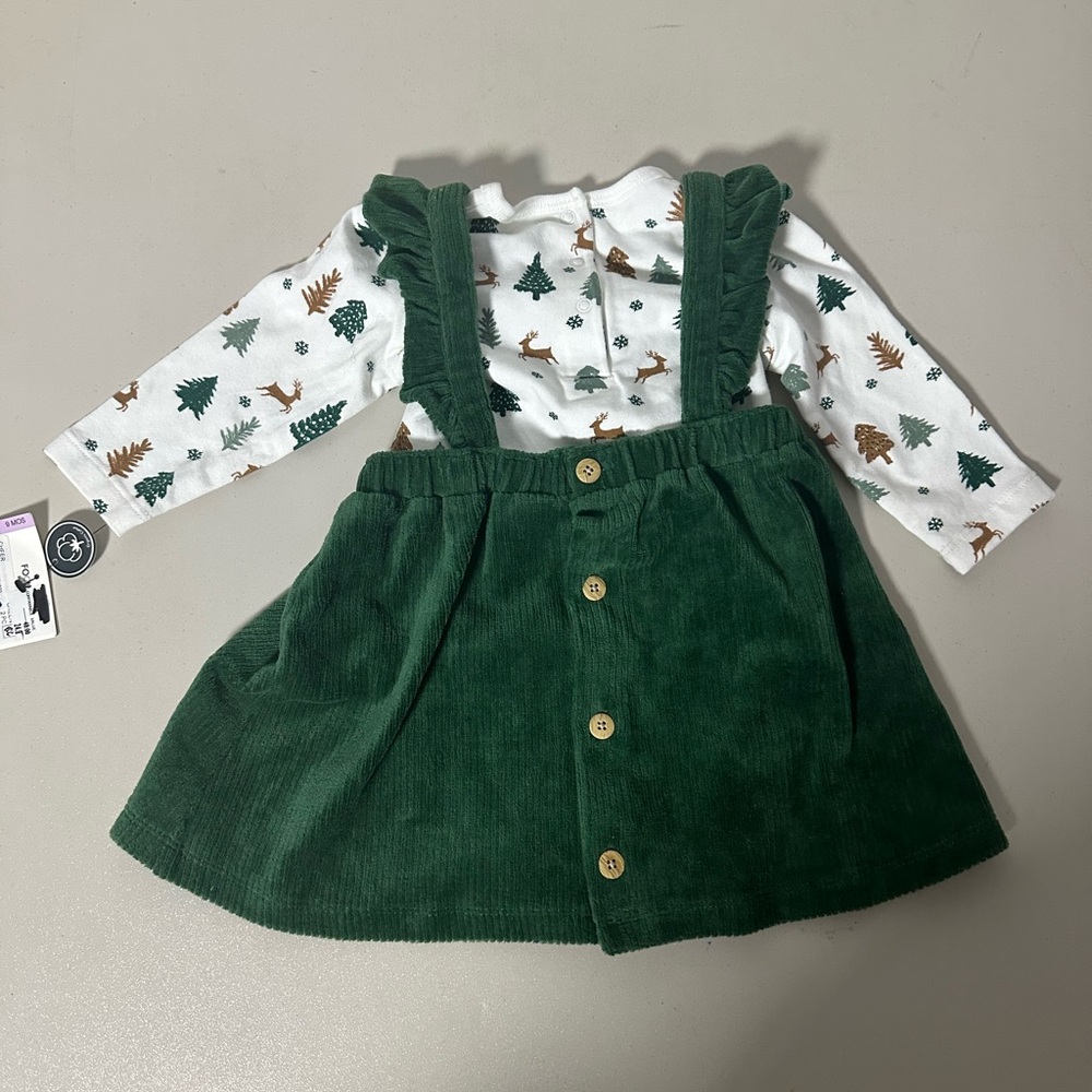 Charming Green Corduroy Dress with Holiday Print by FOCUS